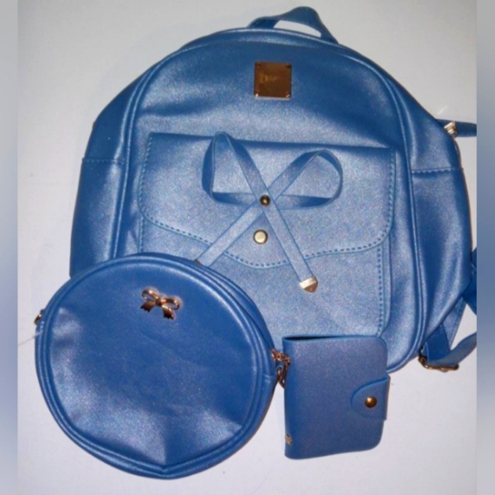 Mini Backpack Purse Blue  3-pcs